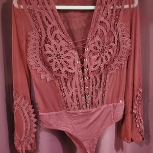 Embroidered shear body suit